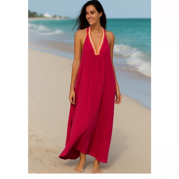 Magaschoni Dresses & Skirts - Magaschoni Pink Maxi Dress with Orange Accents